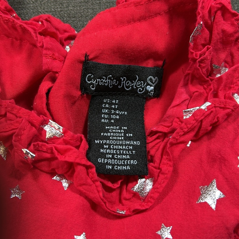 Cynthia Rowley Girls Size 4T Red Dress with Silver Stars - Picture 5 of 6
